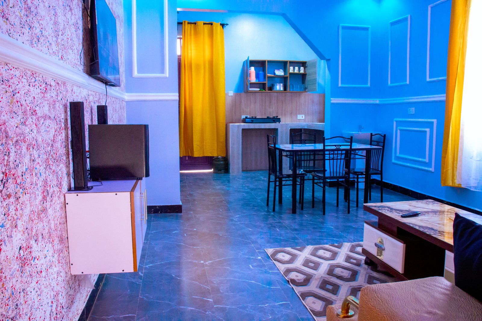 Living room and kitchenette view